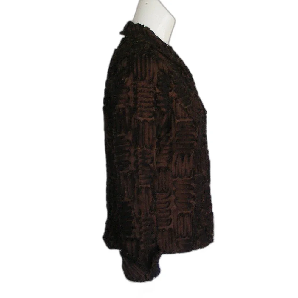 SAMUEL DONG Jacket, M, Brown, Ribbon Strips, Zipper front, Hand Wash - Picture 6 of 14
